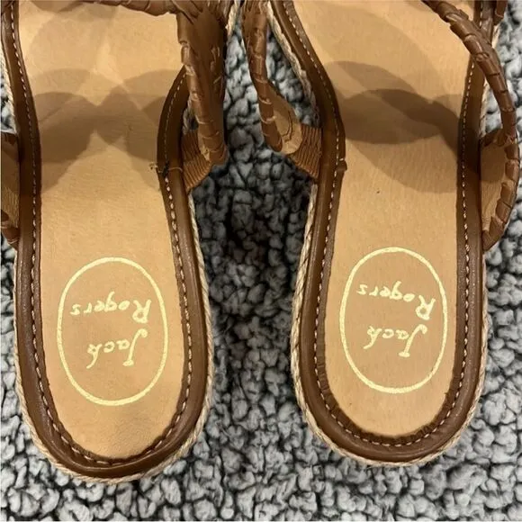 NWOT Jack Rogers Shelby Espadrille Tan Leather Wedge Slide Sandals