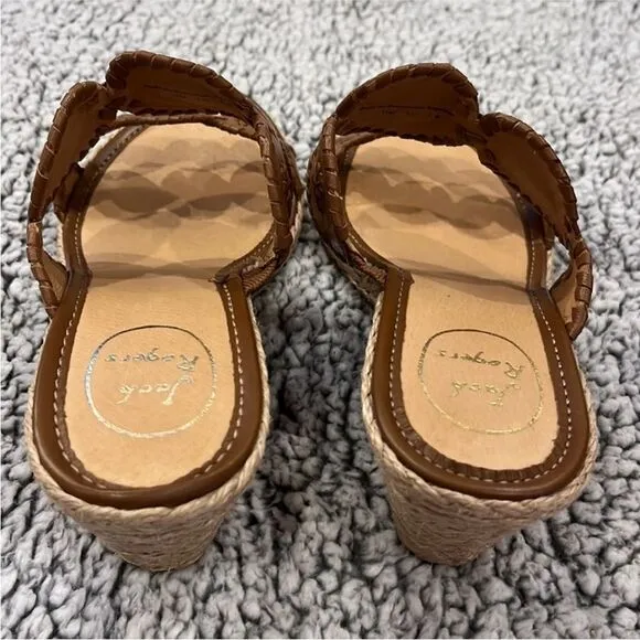NWOT Jack Rogers Shelby Espadrille Tan Leather Wedge Slide Sandals