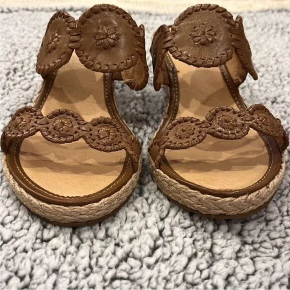 NWOT Jack Rogers Shelby Espadrille Tan Leather Wedge Slide Sandals