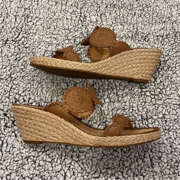 NWOT Jack Rogers Shelby Espadrille Tan Leather Wedge Slide Sandals