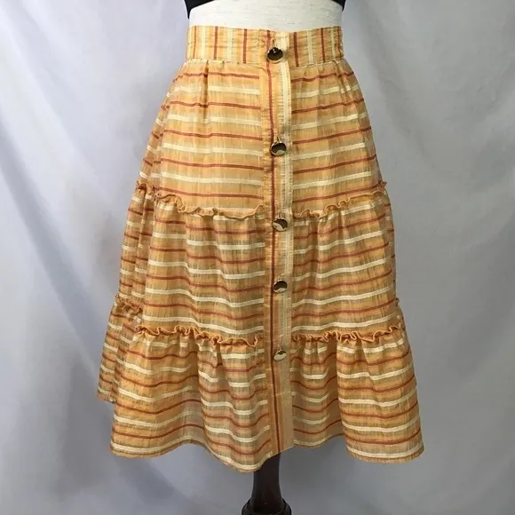 Nwt Amber Sakai Skirt Layered Tiered Ruffle Striped Orange Size XS