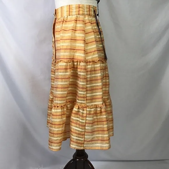 Nwt Amber Sakai Skirt Layered Tiered Ruffle Striped Orange Size XS