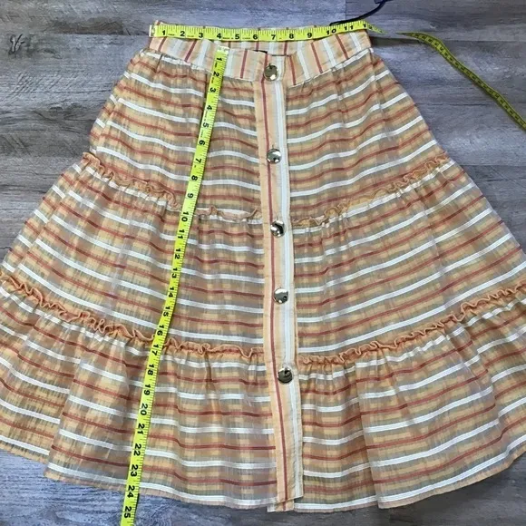 Nwt Amber Sakai Skirt Layered Tiered Ruffle Striped Orange Size XS