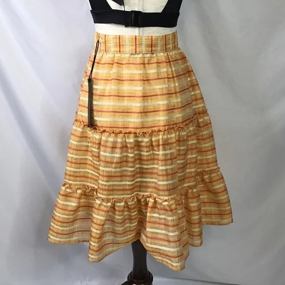 Nwt Amber Sakai Skirt Layered Tiered Ruffle Striped Orange Size XS