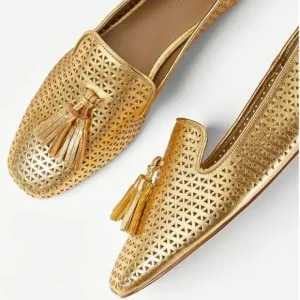 NWT Ann Taylor Perforated Metallic Leather Tassel Loafer Flats - size 8