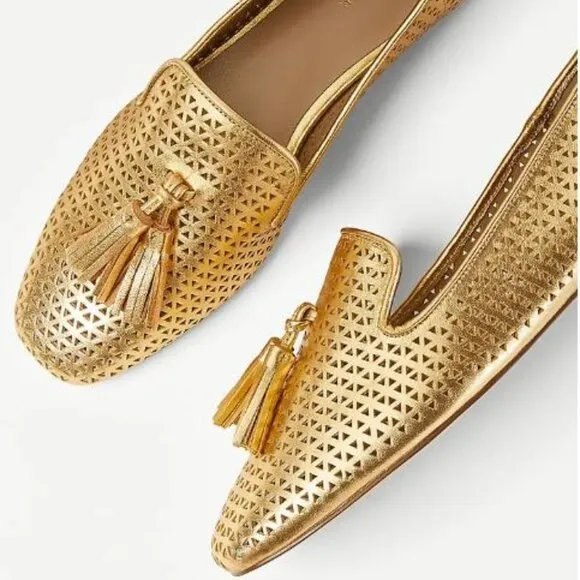 NWT Ann Taylor Perforated Metallic Leather Tassel Loafer Flats - size 8