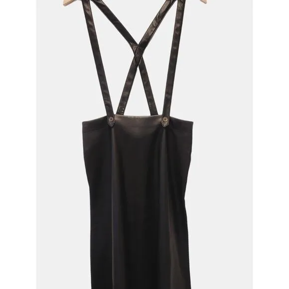 NWT Anthropologie Black Faux Leather Pinafore Skirt - Size 8