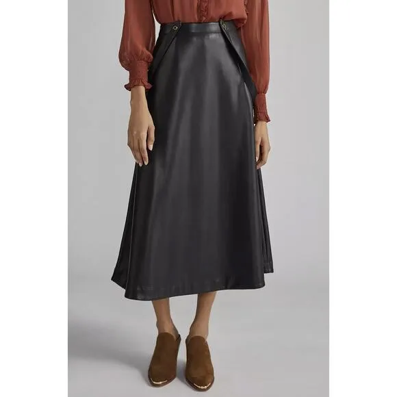NWT Anthropologie Black Faux Leather Pinafore Skirt - Size 8