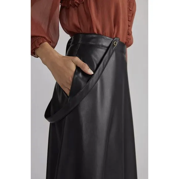 NWT Anthropologie Black Faux Leather Pinafore Skirt - Size 8
