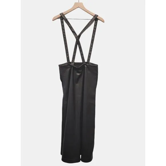 NWT Anthropologie Black Faux Leather Pinafore Skirt - Size 8