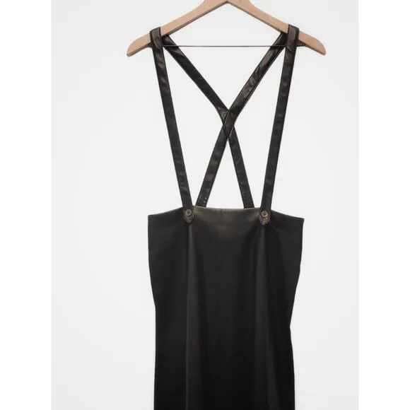 NWT Anthropologie Black Faux Leather Pinafore Skirt - Size 8