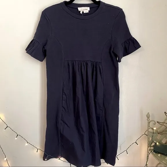 NWT Anthropologie Blue Cotton Short Sleeve Dress sleeves pocket Size XS babydoll