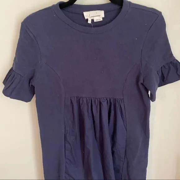 NWT Anthropologie Blue Cotton Short Sleeve Dress sleeves pocket Size XS babydoll
