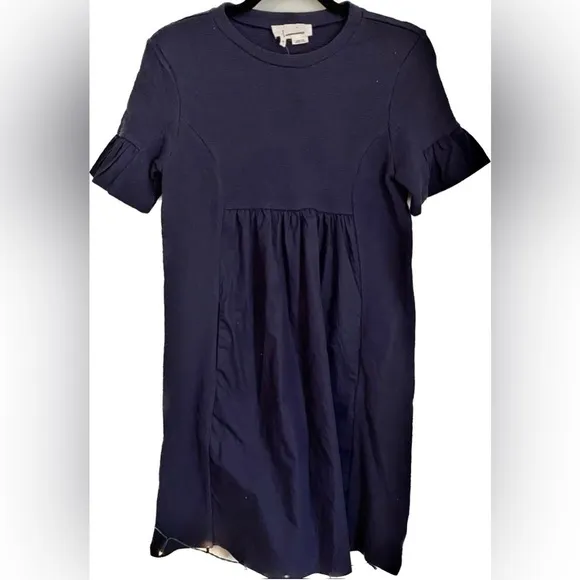 NWT Anthropologie Blue Cotton Short Sleeve Dress sleeves pocket Size XS babydoll
