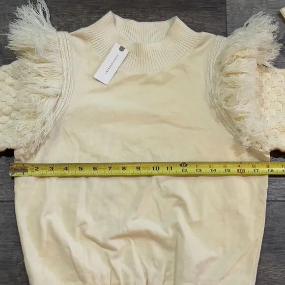 NWT Anthropologie Dolan Fringed Sweater Fringe Knit Ivory Pullover Textured XS