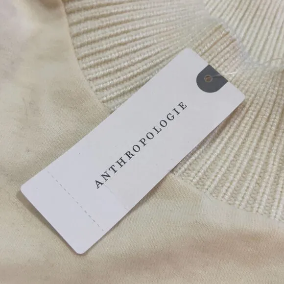 NWT Anthropologie Dolan Fringed Sweater Fringe Knit Ivory Pullover Textured XS