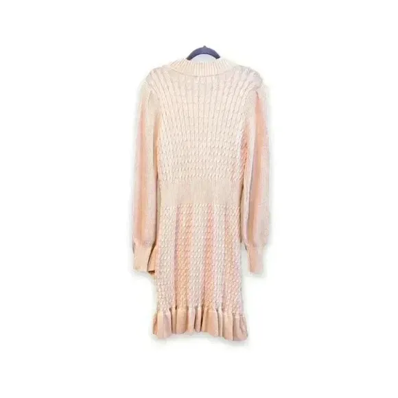 NWT Anthropologie Flat White Ruffled Knit Mini White Ivory Sweater Dress