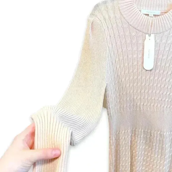 NWT Anthropologie Flat White Ruffled Knit Mini White Ivory Sweater Dress