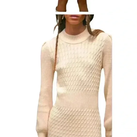 NWT Anthropologie Flat White Ruffled Knit Mini White Ivory Sweater Dress