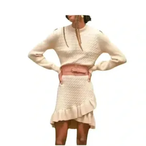 NWT Anthropologie Flat White Ruffled Knit Mini White Ivory Sweater Dress