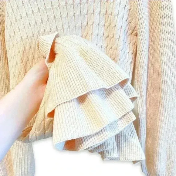 NWT Anthropologie Flat White Ruffled Knit Mini White Ivory Sweater Dress