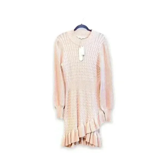 NWT Anthropologie Flat White Ruffled Knit Mini White Ivory Sweater Dress