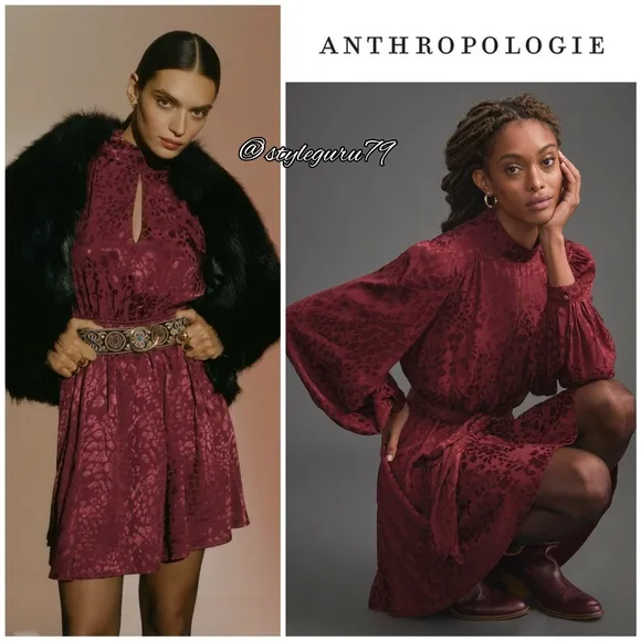 NWT, Anthropologie, Jacquard Mini Dress in Wine