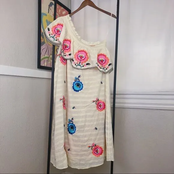 NWT Anthropologie Plenty by Tracy Reese Embroidered One-Shoulder Maxi Dress 1X