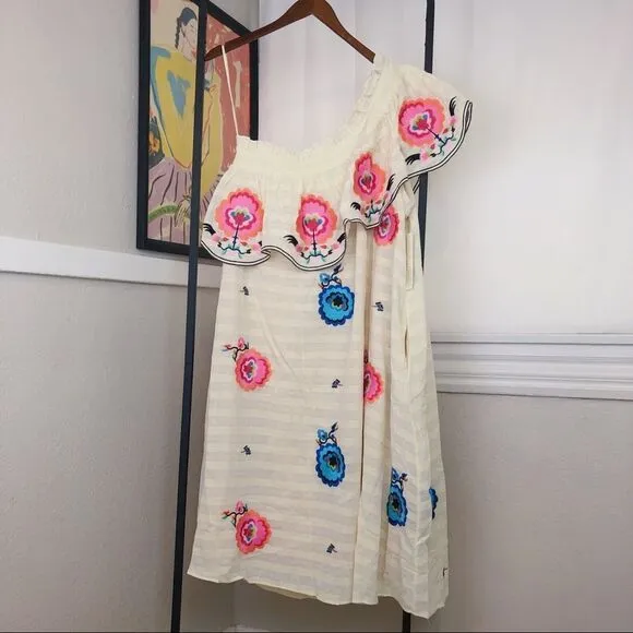 NWT Anthropologie Plenty by Tracy Reese Embroidered One-Shoulder Maxi Dress 1X
