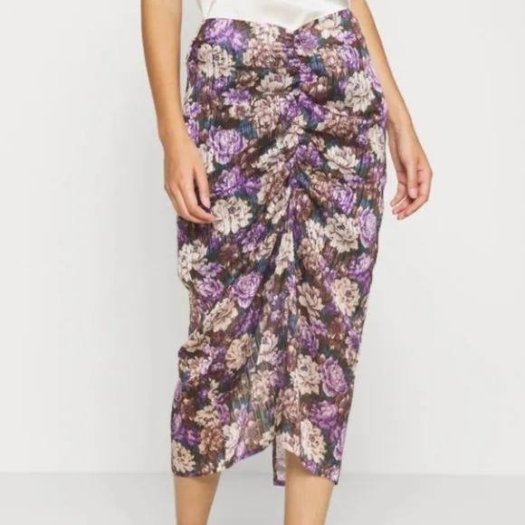 NWT Birgitte Herskind Alexis Ruched Floral Midi Skirt Women's Size 10