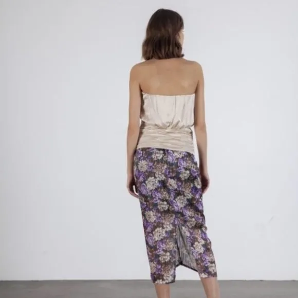 NWT Birgitte Herskind Alexis Ruched Floral Midi Skirt Women's Size 10
