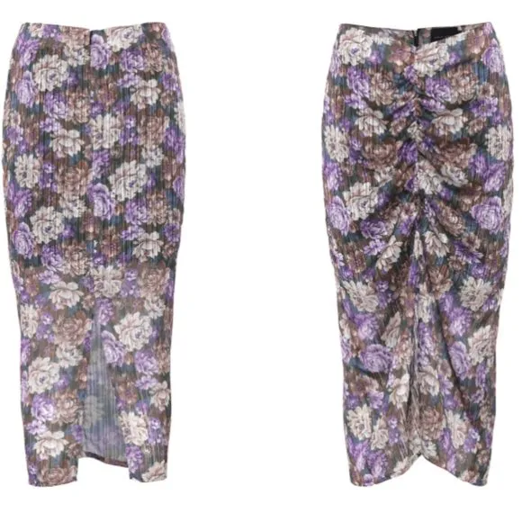 NWT Birgitte Herskind Alexis Ruched Floral Midi Skirt Women's Size 10