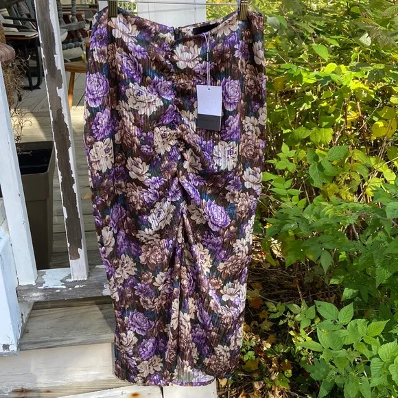 NWT Birgitte Herskind Alexis Ruched Floral Midi Skirt Women's Size 10