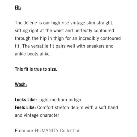 NWT Citizens of Humanity Jolene High Rise Vintage Straight Leg Jeans Blue Jay