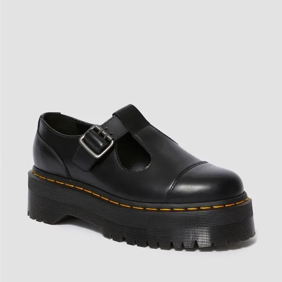 NWT DR MARTENS Bethan Polished Smooth Leather Platform Shoes!