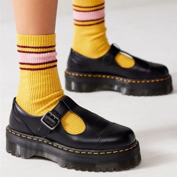 NWT DR MARTENS Bethan Polished Smooth Leather Platform Shoes!