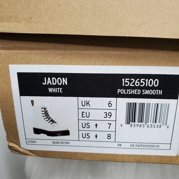 NWT DR MARTENS Jadon White Leather 8-Eye Platform Boots Shoes Size 8