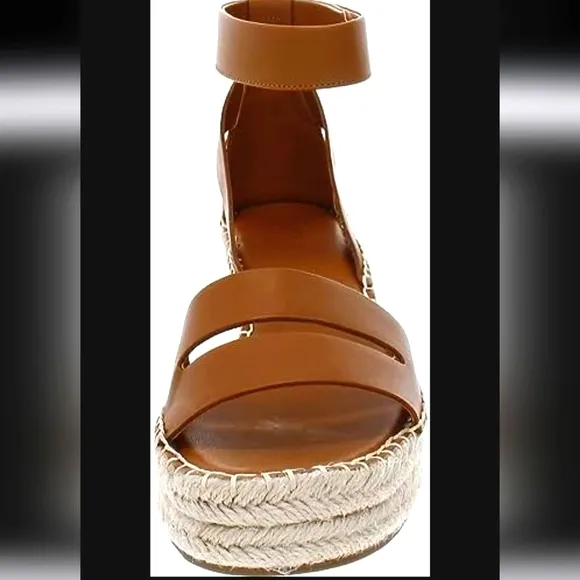 NWT Franco Sarto Callia Genuine Leather Espadrille Wedges in Caramel