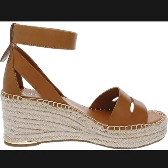 NWT Franco Sarto Callia Genuine Leather Espadrille Wedges in Caramel