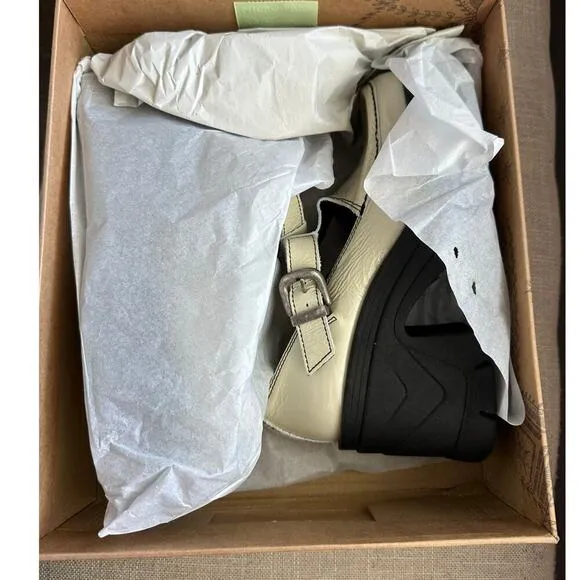 NWT FREE PEOPLE Antique Ivory Mayla Platform Mary Jane Heels Buckle Leather 8.5