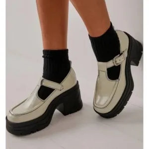 NWT FREE PEOPLE Antique Ivory Mayla Platform Mary Jane Heels Buckle Leather 8.5