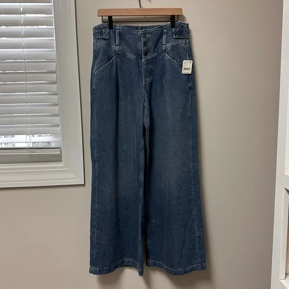 NWT Free People Super Sweeper Wide-Leg High Rise Denim Jeans Women’s Size Small