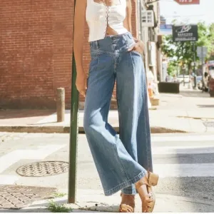 NWT Free People Super Sweeper Wide-Leg High Rise Denim Jeans Women’s Size Small