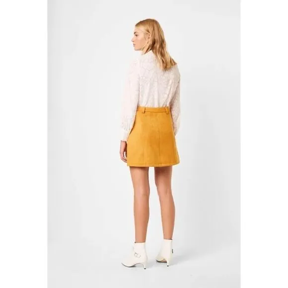 NWT French Connection Bahati Faux Suedette Mini Skirt in Golden Oak, Size 6