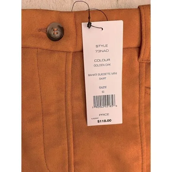 NWT French Connection Bahati Faux Suedette Mini Skirt in Golden Oak, Size 6