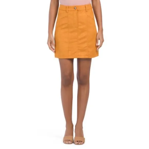 NWT French Connection Bahati Faux Suedette Mini Skirt in Golden Oak, Size 6