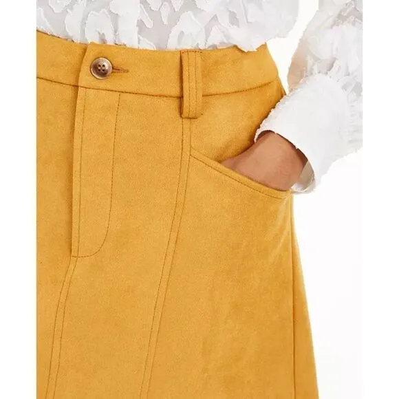 NWT French Connection Bahati Faux Suedette Mini Skirt in Golden Oak, Size 6