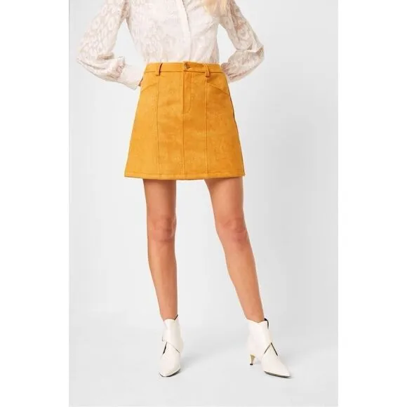 NWT French Connection Bahati Faux Suedette Mini Skirt in Golden Oak, Size 6