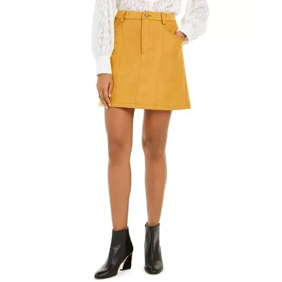 NWT French Connection Bahati Faux Suedette Mini Skirt in Golden Oak, Size 6