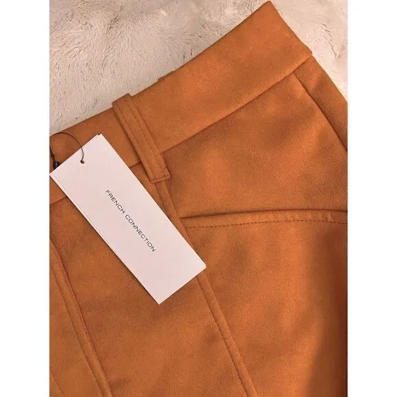 NWT French Connection Bahati Faux Suedette Mini Skirt in Golden Oak, Size 6